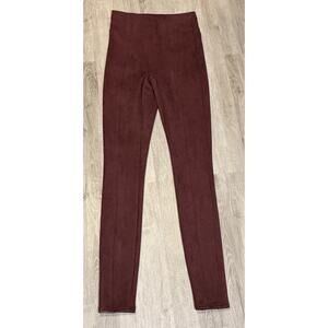 SPANX FAUX SUEDE Womens Sz XS Maroon Pull On Stretch Leggings